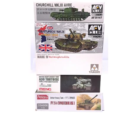 ARV Club, Takom, Meng and similar, a boxed group of 1:35 scale military Tank model kits. to include ARV Club No.AF35303 Centu