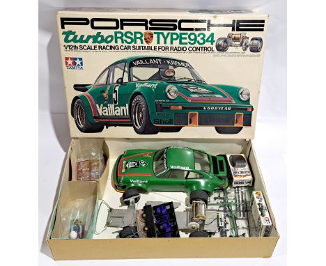 Tamiya Porsche Turbo RSR Type 934 1:12 scale suitable for Radio Control Model Kit, part built, boxed.&nbsp; Although untested