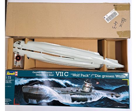 Revell, a boxed 1:72 scale plastic kit 05015 German Submarine "Wolf Pack" Deutsches U-Boot. Condition generally appears to be