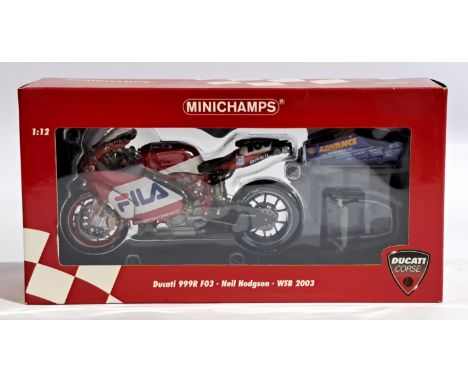 Minichamps scale 1:12 Ducati 999R F03 &ndash; Neil Hodgson &ndash; WSB 2003, boxed. Although unchecked for completeness condi