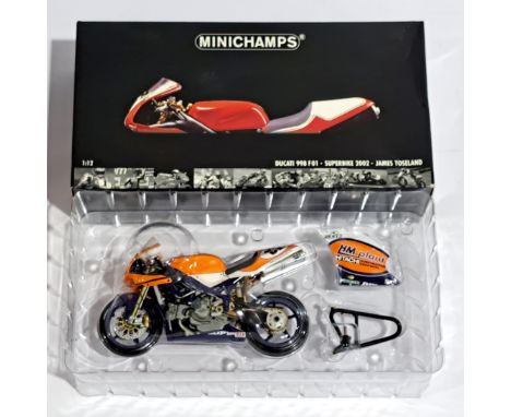Minichamps scale 1:12 Ducati 998 F01 &ndash; Superbike 2002 &ndash; James Toseland, boxed. Although unchecked for completenes