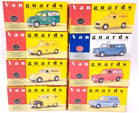 Lledo Vanguards, a boxed 1:43 scale Van group to include VA4002 Ford Anglia Van "Hotpoint" plus others. Conditions appear to 