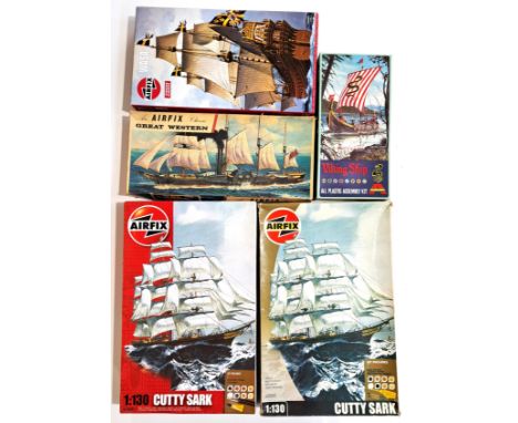 Airfix &amp; Aurora, a boxed mixed scale group of Sailing Ship model kits to include Airfix A50045 a 1:130 scale Cutty Sark, 