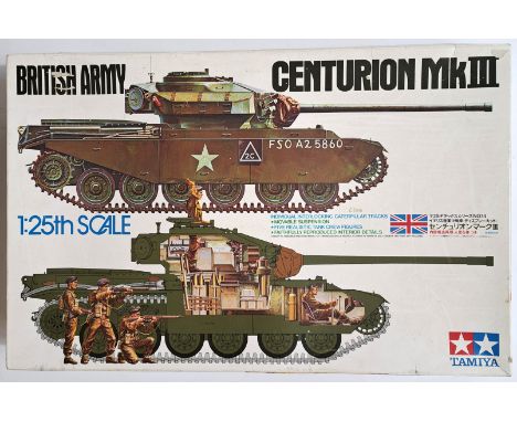 Tamiya, a boxed 1:25 scale No.30614 Centurion Tank Mk.III (British Army). Although unchecked for completeness parts appear ge