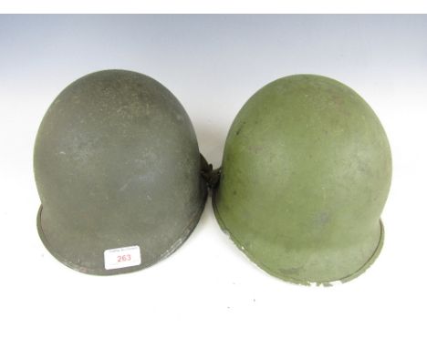Two WWII US Army 'front seam' M1 helmets