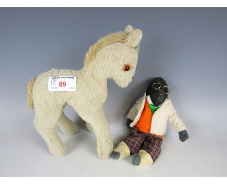 A 1930s plush toy foal, together with one other vintage toy mole 
