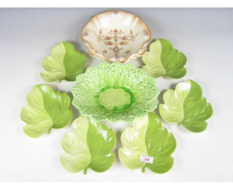 A Crown Devon bowl together with a Melba ware bowl and six Carlton ware leaf dishes