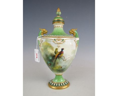 A 19th century Worcester Hadley porcelain covered vase, hand enamelled (a/f)  