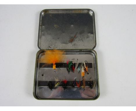 A vintage The Loch Leven Eyed Fly Box and fishing flies