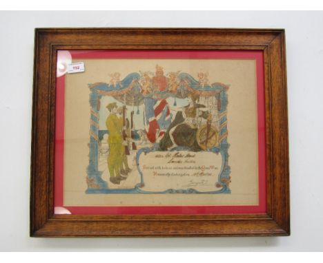A framed First World War Lancashire Fusiliers discharge certificate 