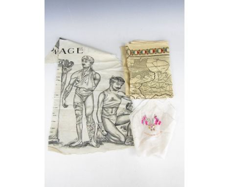 A First World War patriotic silk handkerchief, one other and a printed bandage