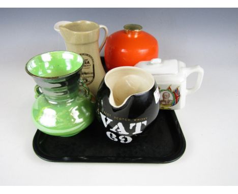 A Maling vase together with two Wade water jugs and a commemorative teapot etc