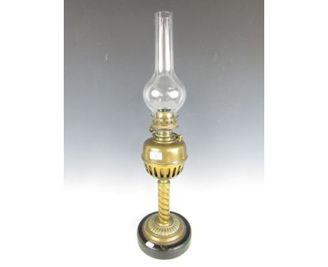 A Victorian brass columnar oil lamp