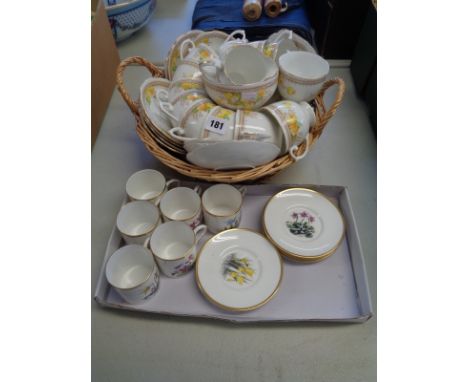 Roslyn China transfer printed teaset and a Royal Worcester set of 6 Floral decorated coffee cans