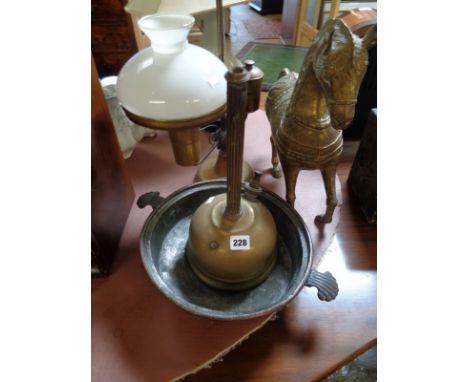 Large Brass Grecian Horse, Oil Lamp and assorted bygones