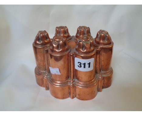 Vintage Copper Castle design Gelatine mould stamped 62