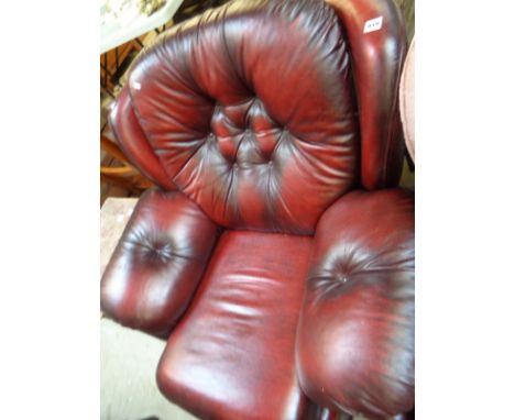 Red Oxon button back elbow chair by Cambridge Leather