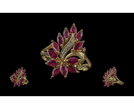 14ct Gold Ruby & Diamond Dress Ring, weight 3.10, ring size N.