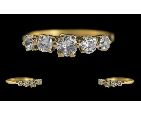Ladies 18ct Gold Pleasing 5 Stone Diamond Set Ring, Marked 18ct to Interior of Shank, The 5 Faceted DIamonds of Pleasing Colo