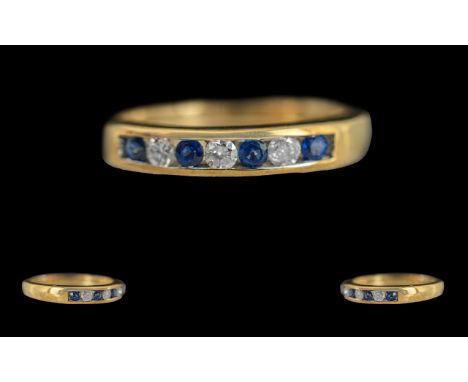 Ladies - Attractive 9ct Gold Sapphire and Diamond Set Ring, Full Hallmark to Shank. The Blue Sapphire of Good Colour / Clarit