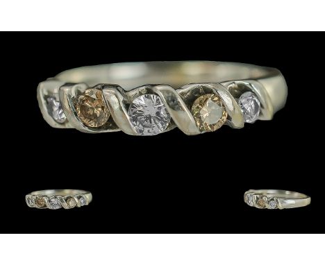 Ladies 18ct White Gold Set with White and Golden Diamond Contemporary Dress Ring, Marked 750 to Interior of Shank, The Diamon