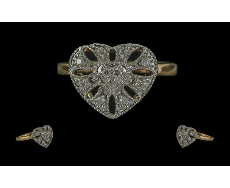9ct Gold Heart Shaped Diamond Ring, weight 2.55, ring size N.