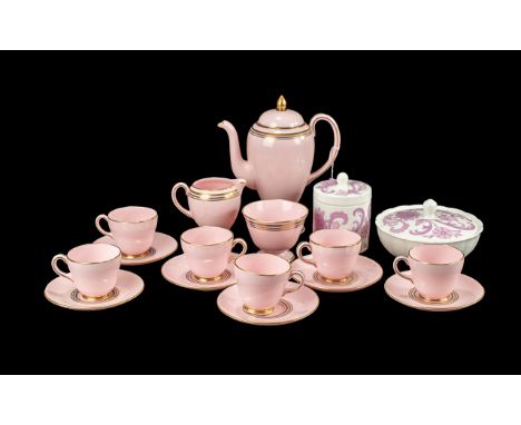Wedgwood April Pink Tea Set, No. 3278, comprising six cups, saucers, tea pot, milk jug and sugar bowl.  Together with Wedgwoo