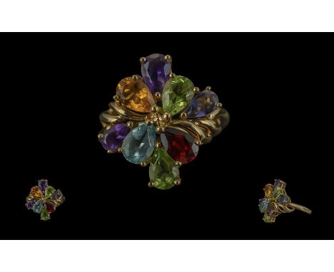 9ct Gold Gem Stone Cluster Ring, weight 2.63, ring size I/J.