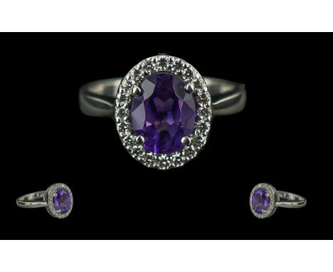 9ct Gold Amethyst & Diamond Cluster Ring, weight 1.36, ring size M.