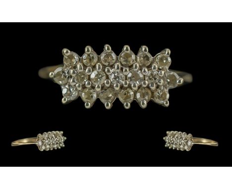 9ct Gold Diamond Three Row Dress Ring,  weight 1.92, ring size L.
