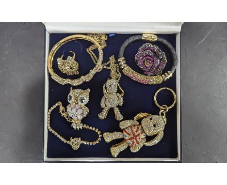 Collection of Butler  Wilson Crystal Set Jewellery, comprising a crystal encrusted snake bangle, a crystal and pink crystal e