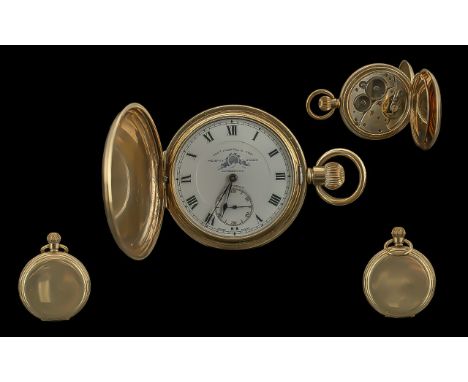 Thomas Russell & Sons Liverpool Gold Filled Full Hunter Keyless Pocket Watch. Features Adjusted to 3 Positions, Guaranteed to