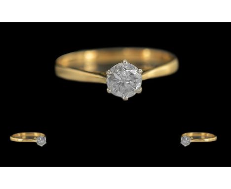 Ladies 18ct Gold Single Stone Diamond Set Ring, Full Hallmark to Interior of Shank, The Round Faceted Brilliant Cut Diamond o