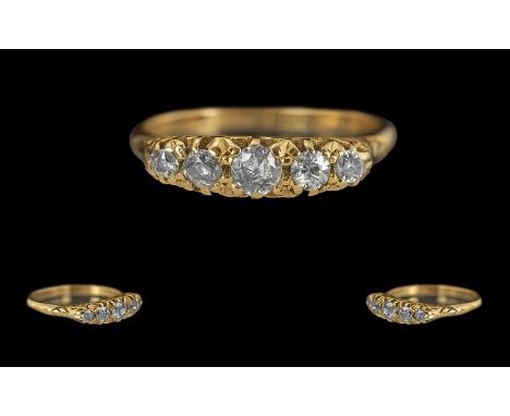 Edwardian Period 1901 - 1910 18ct Gold 5 Stone Diamond Set Ring, Raised and Pave Set, The Graduated Faceted Diamonds of Good 