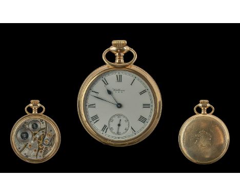 Waltham PJ Bartlet - Gold Filled Open Faced Pocket Watch, Warranted B & B Peer 20 Years, 17 Jewels, Adjusted, Serial Number 2