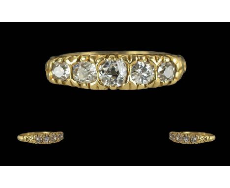 Antique Period - Pleasing Quality Ladies 18ct Gold 5 Stone Diamond Set Ring, Raised Pave Set, Full Hallmark to Interior of Sh