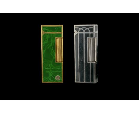 Dunhill 1960's Pair of Lighters with Dunhill Box. Comprises 1/ Silver and Black Coloured Label. 2/ Gold and Black Coloured Li