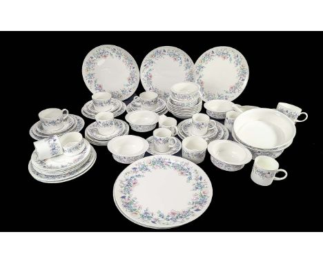 Wedgwood Tea Service 'Angela'.  Numbered R4648.  61 pieces in total, comprising six tea cups, saucers and sides, six coffee c