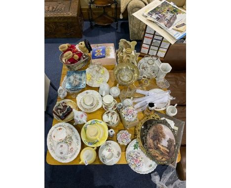 Quantity of Assorted Pottery, Porcelain & Glass, including teapots, milk jug, sugar bowl, ornaments, glasses, fruit bowl, vas
