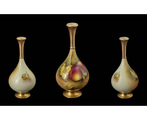 Royal Worcester Hand Painted and Signed Bulbous Specimen Vase ' Fallen Fruits ' Stillife, Apples / Grapes / Bracken, Signed E