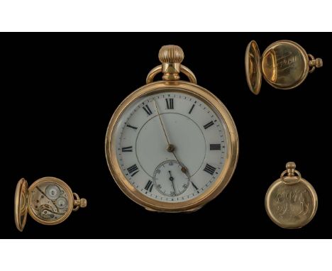 American Watch Co Waltham 14ct Gold Plated Keyless Open Faced Pocket Watch, Guaranteed to be of 2 Plates of 14ct Gold with Co