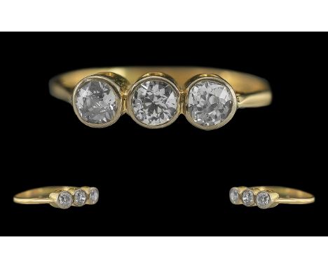 Ladies - Pleasing Quality 3 Stone Diamond Set Ring, The Pave Set Diamonds of Good Colour / Clarity. Est Weight 0.30 pts, Ring