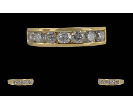 Ladies 18ct Gold Pleasing Quality 7 Stone Diamond Set Ring, Full Hallmark to Interior of Shank, The Seven Well Matched Round 