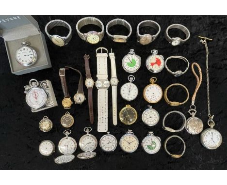 Box of Ladies & Gent's Wristwatches & Pocket Watches, leather and bracelet straps, makes include Limit, Citron, Accurist, Lor