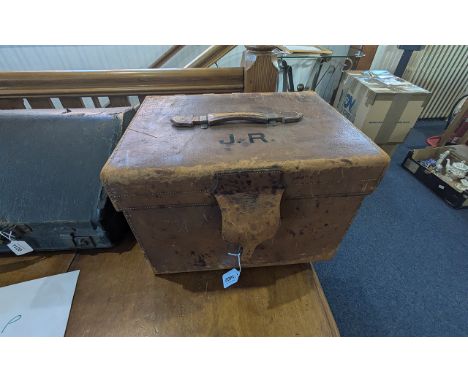 Victorian Leather Travelling Case, together with a travelling slope and a wooden vanity case.