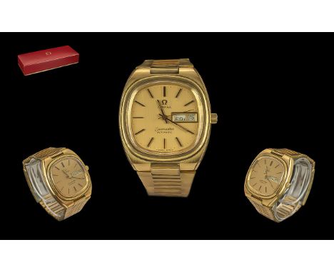 Omega - Seamaster Automatic Gents Iconic Gold on Steel Wrist Watch. c.1970's. Features Day-Date Display Window, Champagne Dia