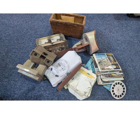 Box of Collectibles, to include a Stereoscope with cards, two viewers with slides, etc.