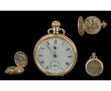 Waltham 10ct Gold Filled Keyless Open Faced Pocket Watch, Guaranteed to be of Two Plates of 10ct Gold with Composition Betwee