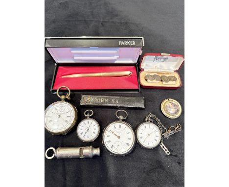 Collection of Items, Includes Pocket Watches, Parker Pen In Box Bought From Oxford Street, London, Corn Razor + A,R,P Whistle