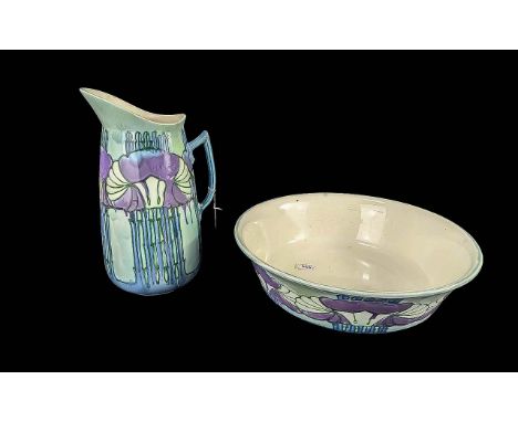 Minton Huge Secessionist No 37 Washbasin and Jug. c.1900. Size of Jug 15 Inches - 37.5 cms High, Basin 16 Inches - 40 cms & H